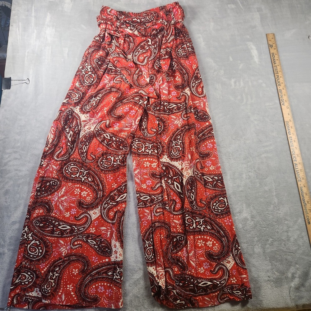 Free People Women's Floral Paisley Double Trouble Pants Wide Leg Tiger Lily XS